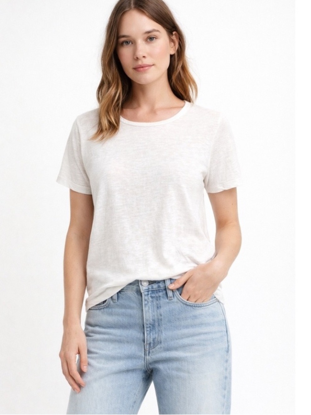 Majestic Filatures Ivory Deluxe Tee Shirt Linen Blend Crew Neck Size M